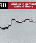 Concrete wall with visible crack and text 'Fill cracks in cement walls & floors'