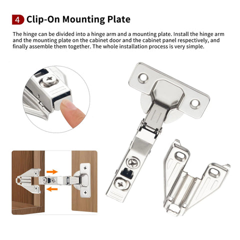 Full Overlay Face Frame Soft Close Concealed Cabinet Hinges Clip On 105 Degree 3 Way Adjustable 50 Pack for kitchen cabinet doors