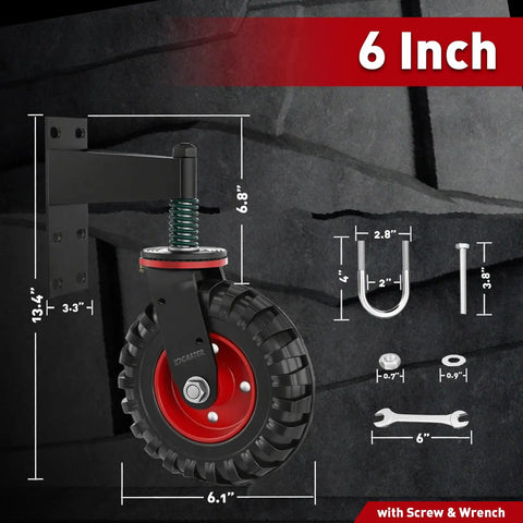 Heavy Duty 6 Inch Gate Wheels For Wooden Gates, Spring Loaded With 550 Lb Capacity, 360 Degree Swivel Caster with tools