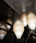 Simple Modern Shell Ceiling Pendant Light With Washed Linen Shade For Dining Room Bedroom Entryway And Foyer Rustic Mediterranean Minimalist glowing shell pendant lighting with warm ambiance.