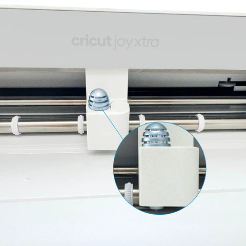 Top Tier Crafting Kit Featuring Two Replacement Blades Durable Housing And Foil Transfer Tip Designed For Electronic Vinyl Cutters Giving You A Serious Upgrade On Cardstock Stickers And Paper That Is A Total Game Changer - Close-up of blade housing on a Cricut Joy Xtra machine.