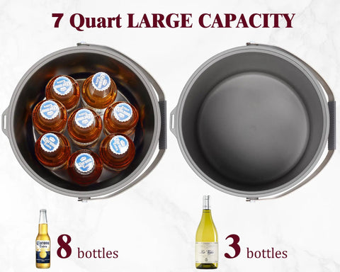 Big Boy 7qt Vacuum Insulated Ice Bucket With Lid And Scoop filled with 8 bottles, showing large capacity design for cold drinks.