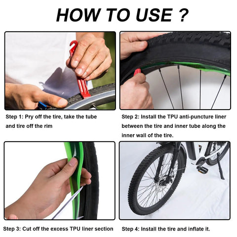 How to use Four Roll TPU Bicycle Tire Liners For Inner Tubes Protect Against Flats And Punctures On 12 To 29 Inch Wheels Quick Install