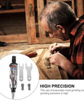 Compact Pneumatic Air Pencil Die Grinder With Heavy Duty Steel Build For Precision Engraving And Polishing Tasks, detailed carving on wood.