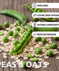 Pea and oat cover crop mix for deer food plots, showcasing green peas and oats, non-GMO, nitrogen fixer, 8 pounds.