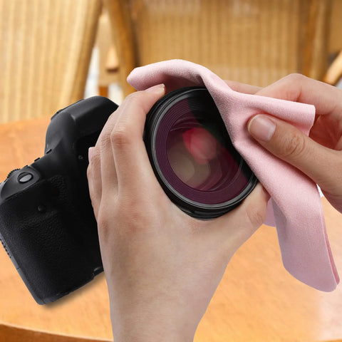 Vin Beauty microfiber cleaning cloth, pink, 12x12 inches, for camera lens