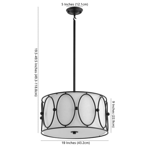 Gold 3 Light LED Pendant Light With White Linen Drum Shade Modern Hanging Chandelier For Dining Room And Kitchen Island