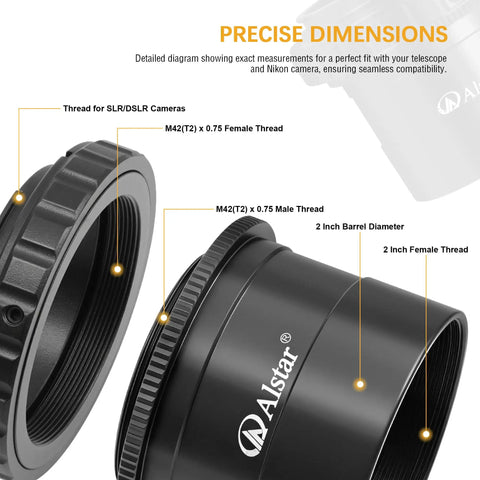 M42 To 2 Inch Telescope Adapter T2 Mount Adapter For Nikon SLR DSLRs diagram with labeled threads and dimensions