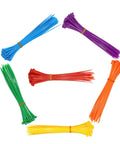 Nylon Zip Ties Multipack 300 Pcs 8 Inch 40Lb Tensile Assorted Colors arranged in circle for DIY projects