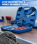 10 Piece Drum Brake Tool Kit With Case And Gloves For Auto Repair Heavy Duty Pro Grade High Carbon Steel displayed on workbench