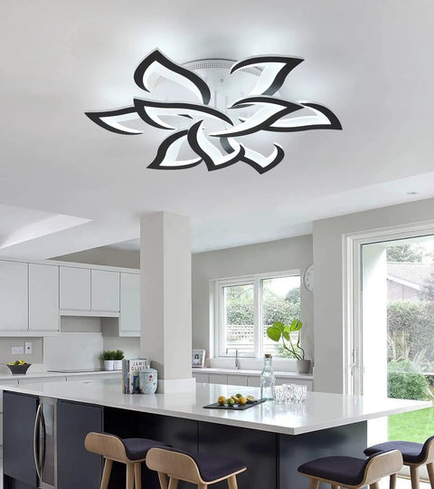 Modern LED Square Dimmable Ceiling Light Fixture With Remote Control installed in a bright kitchen, showcasing its sleek design.