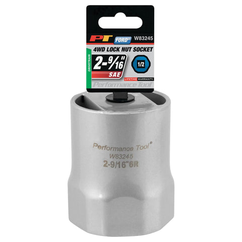 Two And Three Eighths Inch Six Point Rounded Lock Nut Socket One Half Inch Drive For Dodge Dana Sixty Manual Hubs Beast Tough Heavy Duty Steel Easy Wheel Bearing Locknut Removal And Installation Durable Automotive Socket Tool shown
