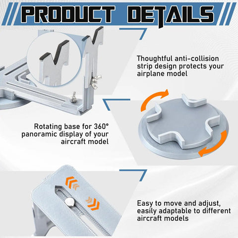 Adjustable RC Plane Stand With 360 Degree Rotating Base for Painting and Maintenance, Durable 3D Printed PLA Aircraft Model