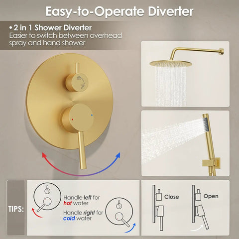 Image of the 2-in-1 diverter for the All In One Shower System With 8 Inch Rain Shower Head And Handheld Sprayer Wall Mounted Brushed Nickel Fixtures.