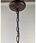 Retro Style Stained Glass Pendant Light With 18 Inch White Shade Two Light Fixture ceiling chain detail