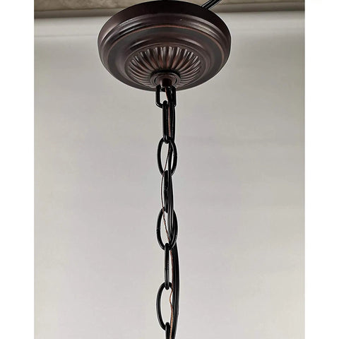 Retro Style Stained Glass Pendant Light With 18 Inch White Shade Two Light Fixture ceiling chain detail