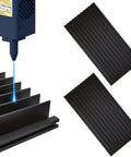 Two Pack Honeycomb Laser Bed Panels in Black Anodized Aluminum for Laser Engravers and Cutters, shown with blue laser beam.