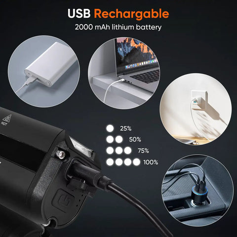 Ultra Bright 1000 Lumen USB Rechargeable Bike Headlight charging via USB with battery level indicators