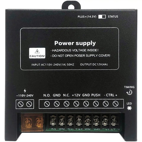 12V power supply for Heavy Duty Access Control Kit with Remote and 1200 Pound Fail Safe Electromagnetic Lock Metal Keypad