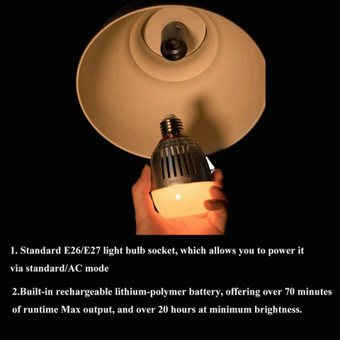 Accent B7c 7W RGBWW Smart Bulb with 2000K-10000K Bi Color CCT in hand beneath a lampshade, E26/E27 socket visible