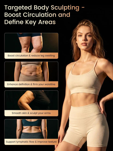Lymphatic Drainage Massager For Body Sculpting And Anti Cellulite Care targeting waist, legs, and arms with light and vibration benefits
