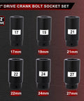 Beefed-Up Six-Piece One Half Inch Drive Crank Bolt Socket Set With 17mm 19mm 21mm 22mm 24mm 27mm Harmonic Balancer Sockets