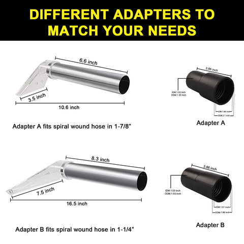Diagram showing YSJWAER extractor attachment for wet dry vac with clear 3.5 inch head and adapters for 1-7/8 and 1-1/4 inch hoses.