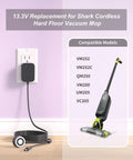 Shark VM252 VM252C QM250 VACMOP Pro magnetic charger plugged into wall outlet, compatible model list displayed.