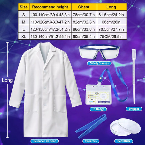 Totally Fun Kids Science Costume Lab Coat Kit With Goggles ID Card Petri Dishes Dropper And Tweezers For Pretend Play Dress Up And Role Play Gift For