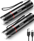 Rechargeable LED Flashlight 2 Pack With Zoomable Beam Go-To Four Lighting Modes High Low Strobe SOS USB Rechargeable Long-Lasting Battery Life