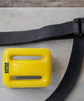 Vinyl Coated Diving Weights Pro Grade 2.3 Lb For Precise Buoyancy And Max Stability In Freediving Spearfishing And Scuba Compact And Durable Yellow Gear That Fits 2 Inch Webbing Belt shown with black belt