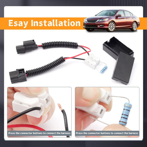 VCM Muzzler Harness Disable Kit Replacement For Honda 3.5L V6 Engine shown with connectors and resistor. Easy installation steps.