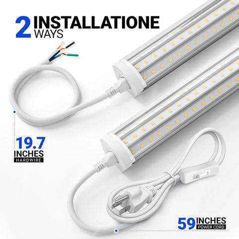 8 Foot LED Shop Light With 140W Output And 17000 Lumens, 5000K Daylight, U Shaped Three Rows Design, wiring and power cords shown