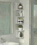 Corner Wall Shelves 5-Tier S-Shape Floating Rack In White, Space-Saving Corner Display Shelf For Bathroom, Bedroom, Living Room, Easy Assembly, Modern Wall Mount Shelf For Books, Decor, And Small Items, white particle board