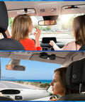 Car Visor Clip Set With Silicone Non Slip Pad Keeps Sunglasses And Glasses Handy Plus Pen Holder Ticket Clip And Sun Visor Hanger For Vehicle Four Pack In Black And White shown in use inside vehicle cabin.