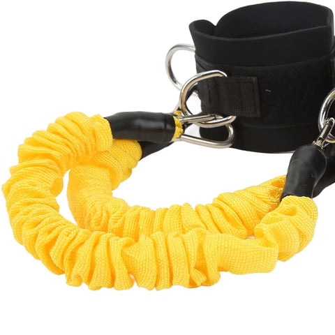Close-up of yellow band and black cuff from Ankle Straps With Cuffs For Resistance Training, Glute Building Bands For Kickbacks And Hip Workouts