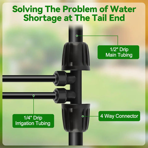 Drip Irrigation Fittings Kit 1/2 Inch To 1/4 Inch Quick Connect With Four Plugs Fits 12/16mm To 4/7mm Tubing Anti Leak Four Way Splitter