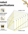 Gold Desk Organizer With 7 Slot Inclined Vertical File Holder Mesh Front Rack For Mail Slim Binders And Books on white background.
