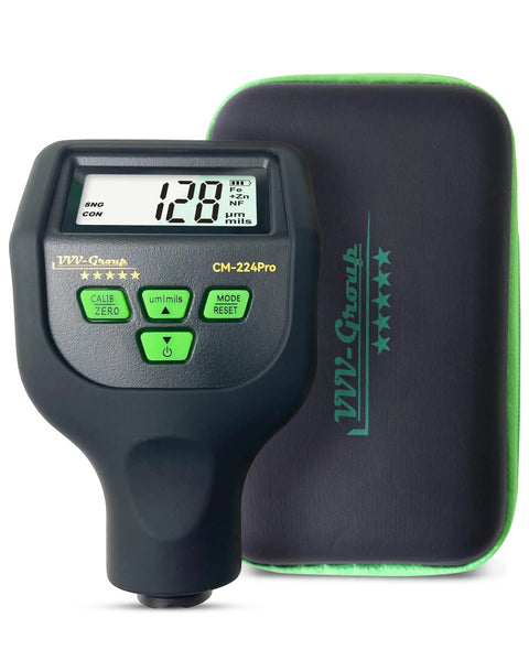 Automotive Paint Thickness Gauge For Car Panels, High Resolution Coating Meter From 0 To 59.1 Mils Or 1500 Micrometers, 0.01 Mil Resolution To 0.1 Micrometers, Fe NFe Zn Auto Detection, Auto Calibration, Ideal For Door Hood Roof And Body Panels, with case