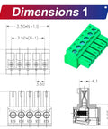 Image showing dimensions and diagram of 3.5mm Pitch Phoenix PCB Screw Terminal Block Connector Pack of 5, 2 to 24 Pin Options.