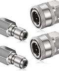 Shimeyao 2 sets 1/4-inch NPT pressure washer quick-connect adapters with male plugs and female couplers, stainless steel