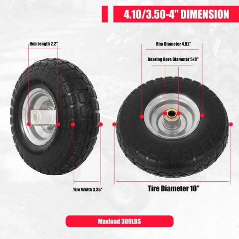 Flat Free 10 Inch Tire And Wheel Set For Wagons Carts Dollies And Garden Tools 4 Pack Puncture Proof Solid PU Foam Wheels Specs