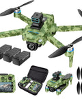 4K GPS Drone With Camera For Adults Obstacle Avoidance 5G FPV Transmission Brushless Motor Includes 3 Batteries And Screen Remote Controller In Army Green