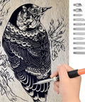 Wood Burning Kit With Adjustable Temperature Pyrography Pen 46-Piece Set For Adults Ergonomic Lightweight Handle in use on bird design