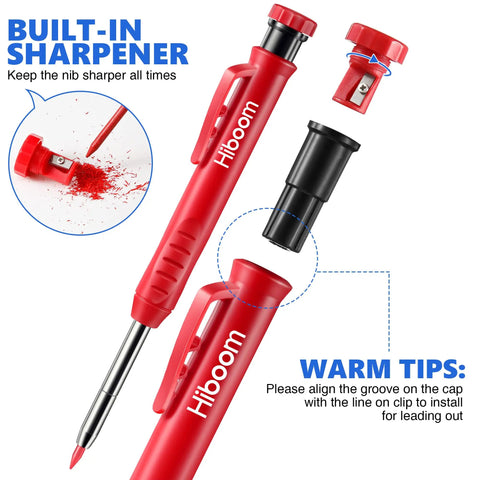 Pro Grade Mechanical Carpenter Pencil Set With Built In Sharpener, showcasing sharpener detail and pencil construction.