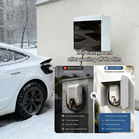 Universal Ev Charger Protective Cover Outdoor Weatherproof Electric Vehicle Charging Station Enclosure Tough As Nails Metal Housing in snow.