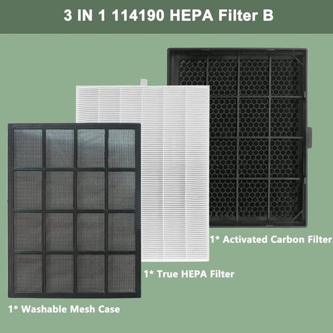 HEPA Filter B Replacement For 114190 with True HEPA, activated carbon filter, and washable mesh case for Winix air purifiers.