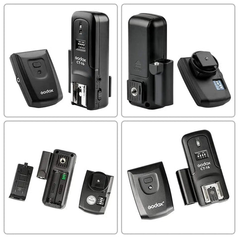 CT-16 Wireless Flash Trigger Kit With 1 Transmitter And 3 Receivers, 16 Channel 433MHz Radio Sync System components display