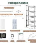 Package contents of Indoor Grow Cabinet With Five Tier Shelves And Eight Full Spectrum Grow Lights 6000K Thick PVC Cover shown.