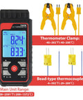 Go-To Dual Channel Digital K Type Thermocouple Thermometer With 2 HVAC Clamps And 2 Probes, Wide -328 To 2500 F Range, LED Backlight, Adjustable Compensation, Handy HVAC Lab Tool For Quick Readouts, front view